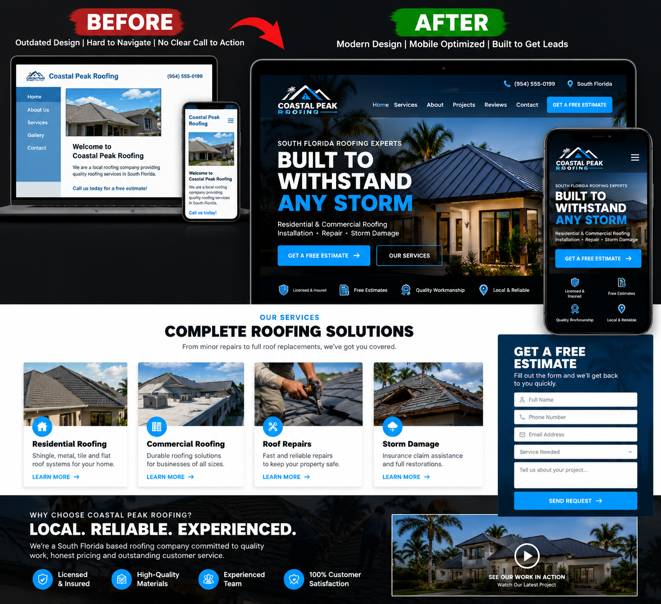 Coastal Peak Roofing website redesign concept